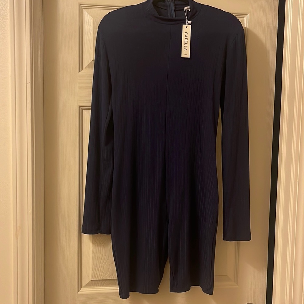 Navy long sleeved shorts Romper: size L